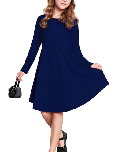 Parabler Kinder Festliches Kleid - Mädchen Langarm Jersey Blau Mit Rundhals Ausschnitt - Freizeit Gr.110/6-7 Jahre von Parabler