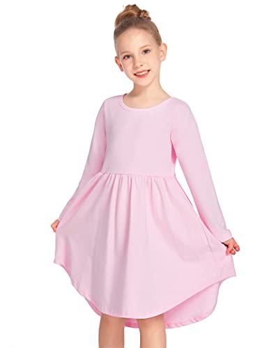 Parabler Mädchen Kleider Langarm Baumwolle T-Shirt Kleid A Linie Jerseykleid Herbst Winter Kleider Festlich Prinzessin Kleid mit Unregelmäßiger Saum Rosa 150 von Parabler