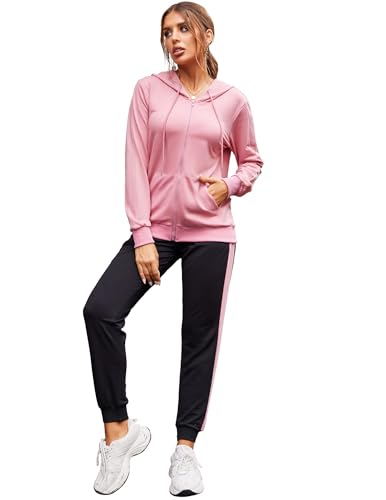 Parabler Trainingsanzug Damen Hausanzug Set Jogginganzug Baumwolle Sportanzug Freizeitanzug 2 Teilig Kapuzenjacke Langarm Zipper Lange Sporthose für Frühling XL von Parabler