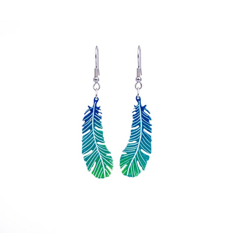 Handgemachte Grün-Türkis Emaille Feder Ohrringe - Leichter Edelstahl von ParadaJewelry