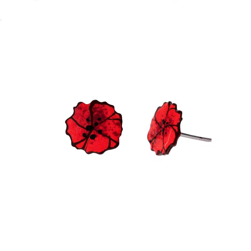 Mohnblume Ohrstecker - Handbemalt Und Rot Emailliert von ParadaJewelry