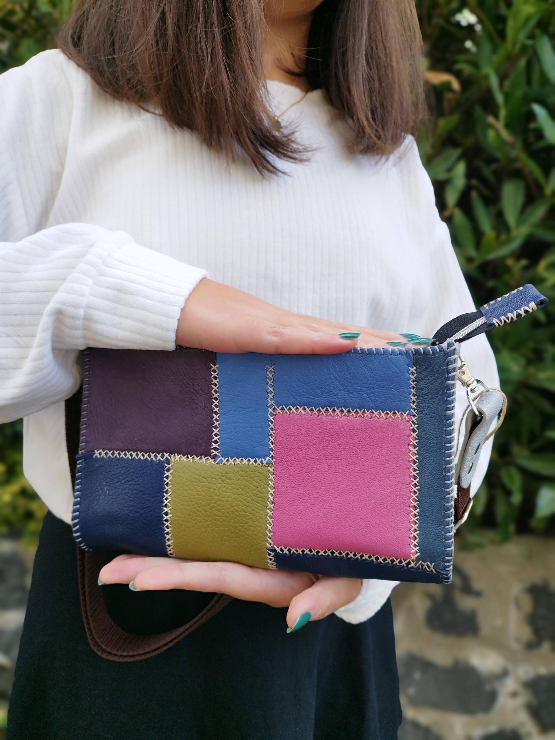 Handmade Patchwork Leather Wallet | Multicolor Wristlet Clutch Genuine Purse For Women Zippered Small Bag Paradiesleder von ParadiesLeder