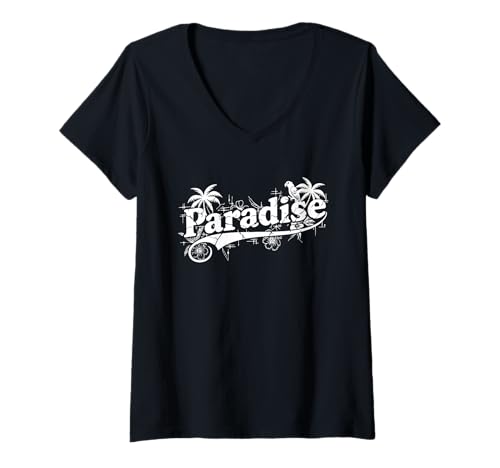 Damen Paradise Streetwear Vintage Inspired Y2K 90s Gen Z Vibes T-Shirt mit V-Ausschnitt von Paradise Designs