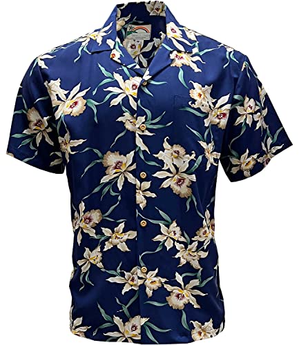 Paradise Found Hawaiihemd Herren - Star Orchid Navy | 100% Rayon, Button Down, Made in Hawaii, Sommer Aloha Strandkleidung, Stern-Orchidee, Marineblau, L Paradise Found Hawaiihemd Herren - Star Orchid Navy | 100% Rayon, Button Down, Made in Hawaii, Sommer Aloha Strandkleidung, Stern-Orchidee, Marineblau, L von Paradise Found