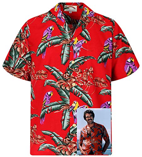 Tom Selleck Original Hawaiihemd, Kurzarm, Jungle Bird, Rot, XS von Paradise Found