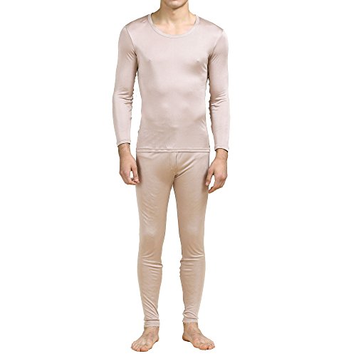 Herren-Unterhose aus reiner Seide, Rundhals, lange Unterhose Gr. M, beige von Paradise Silk