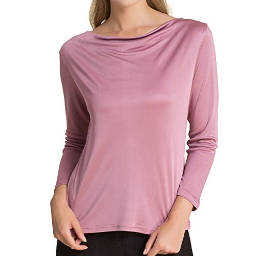 Paradise Silk Damen Strickoberteil aus reiner Seide, mit Wasserfallausschnitt, lange Ärmel Gr. 36, Gummi rot von Paradise Silk