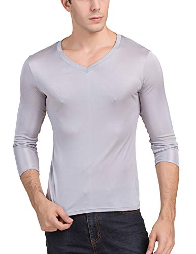 Paradise Silk Herren Unterhose aus reiner Seide, V-Ausschnitt, lange Ärmel Gr. Medium, grau von Paradise Silk
