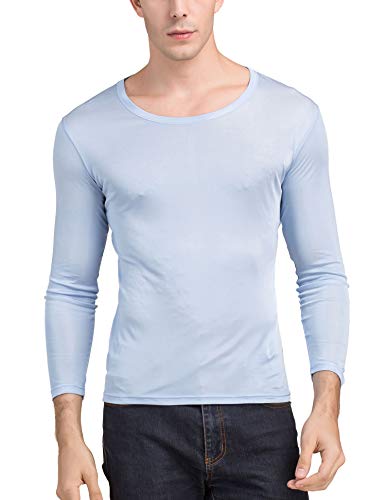 Paradise Silk Herren Unterhose aus reiner Seide, mit U-Ausschnitt, lange Ärmel, lang Gr. Small, hellblau von Paradise Silk