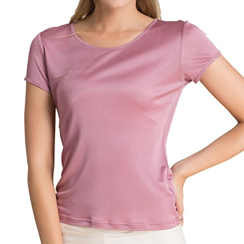 Paradise Silk Pure Silk Damen Strick-T-Shirt mit Rundhalsausschnitt, kurzärmelig, Gummi rot, Small von Paradise Silk