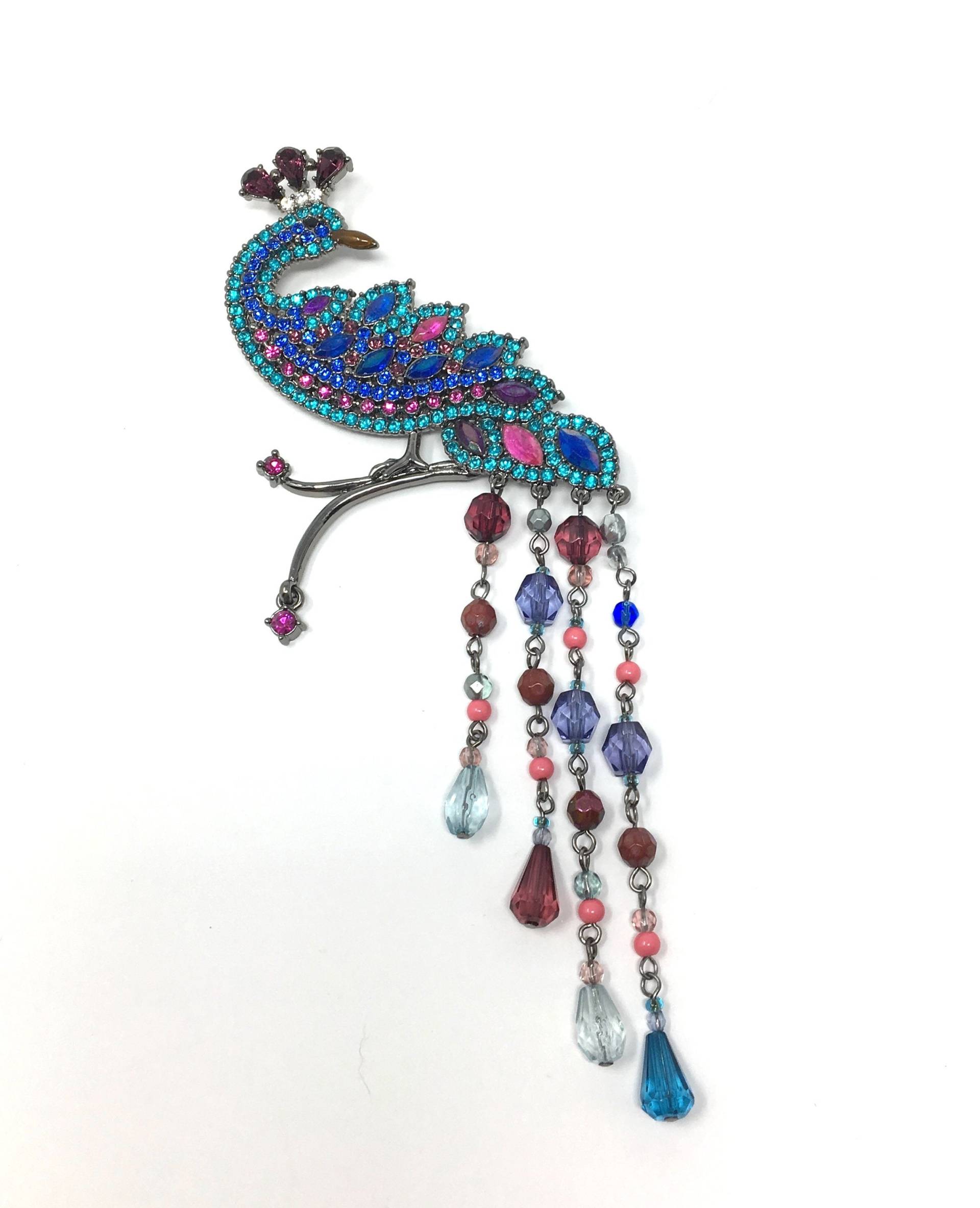 Vintage Avon Sp Signiert Türkis Pink Baumeln Strass Pfau Wunderschöne Brosche von ParadiseVintageJewel