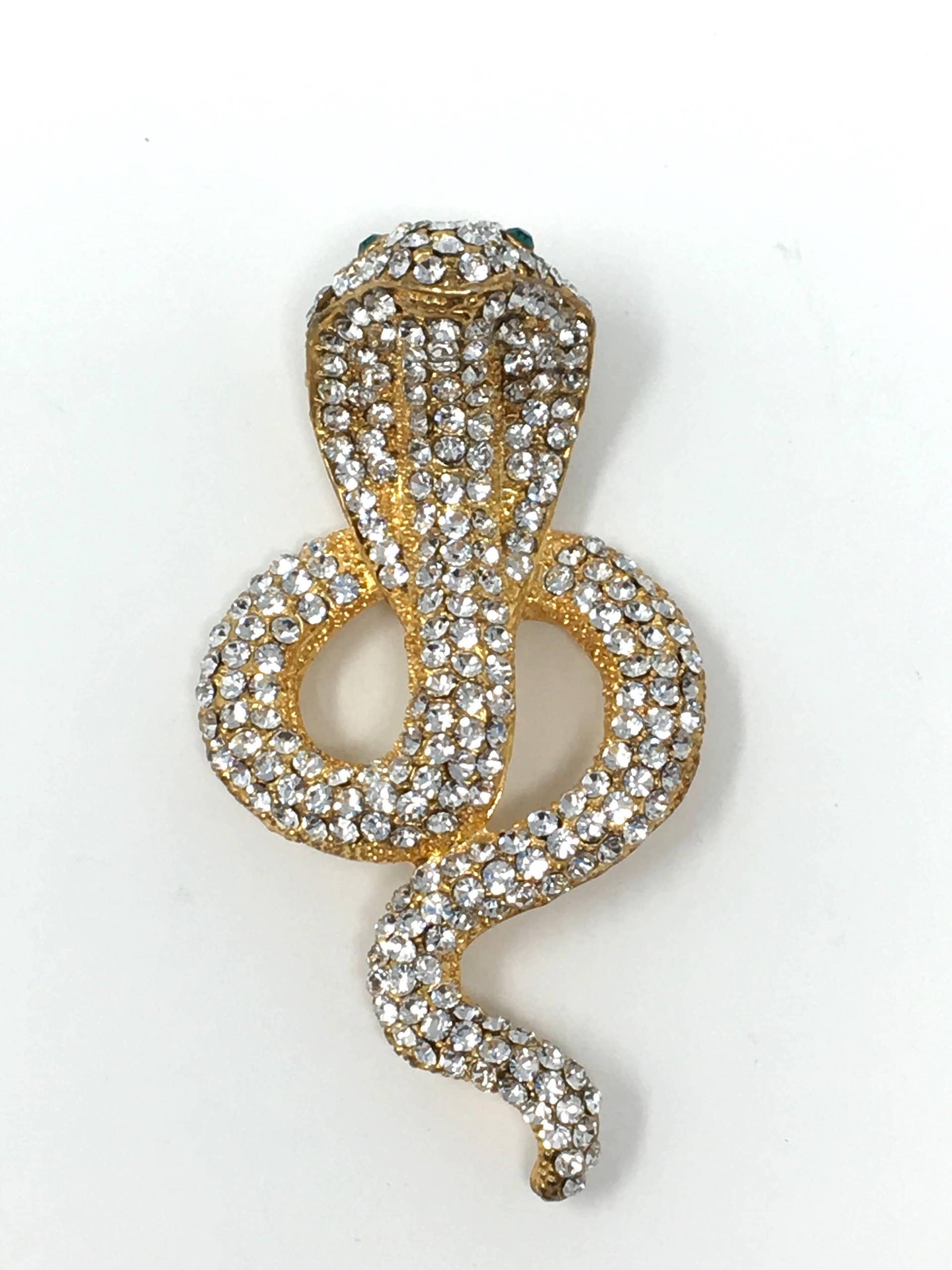 Vintage Brosche Schlange Strass Grün Auge Corba von ParadiseVintageJewel
