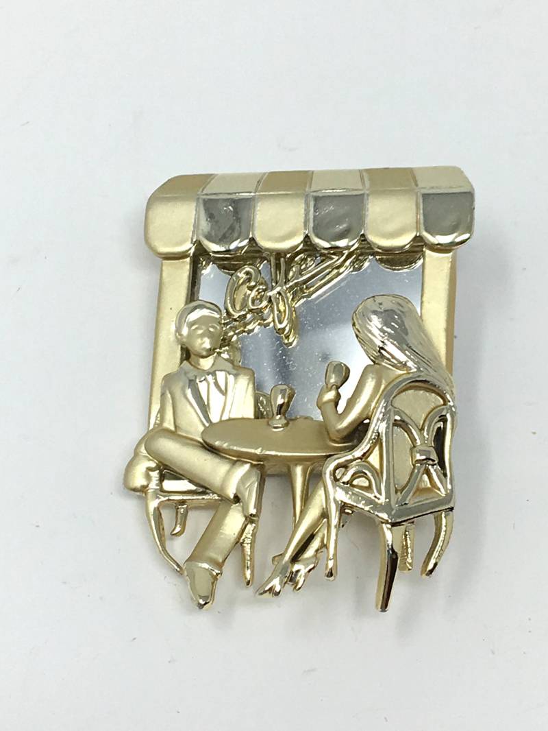 Vintage Immobilienverkauf Signiert Ajc Cafe Gespiegelt Goldton Wunderschöne Brosche von ParadiseVintageJewel