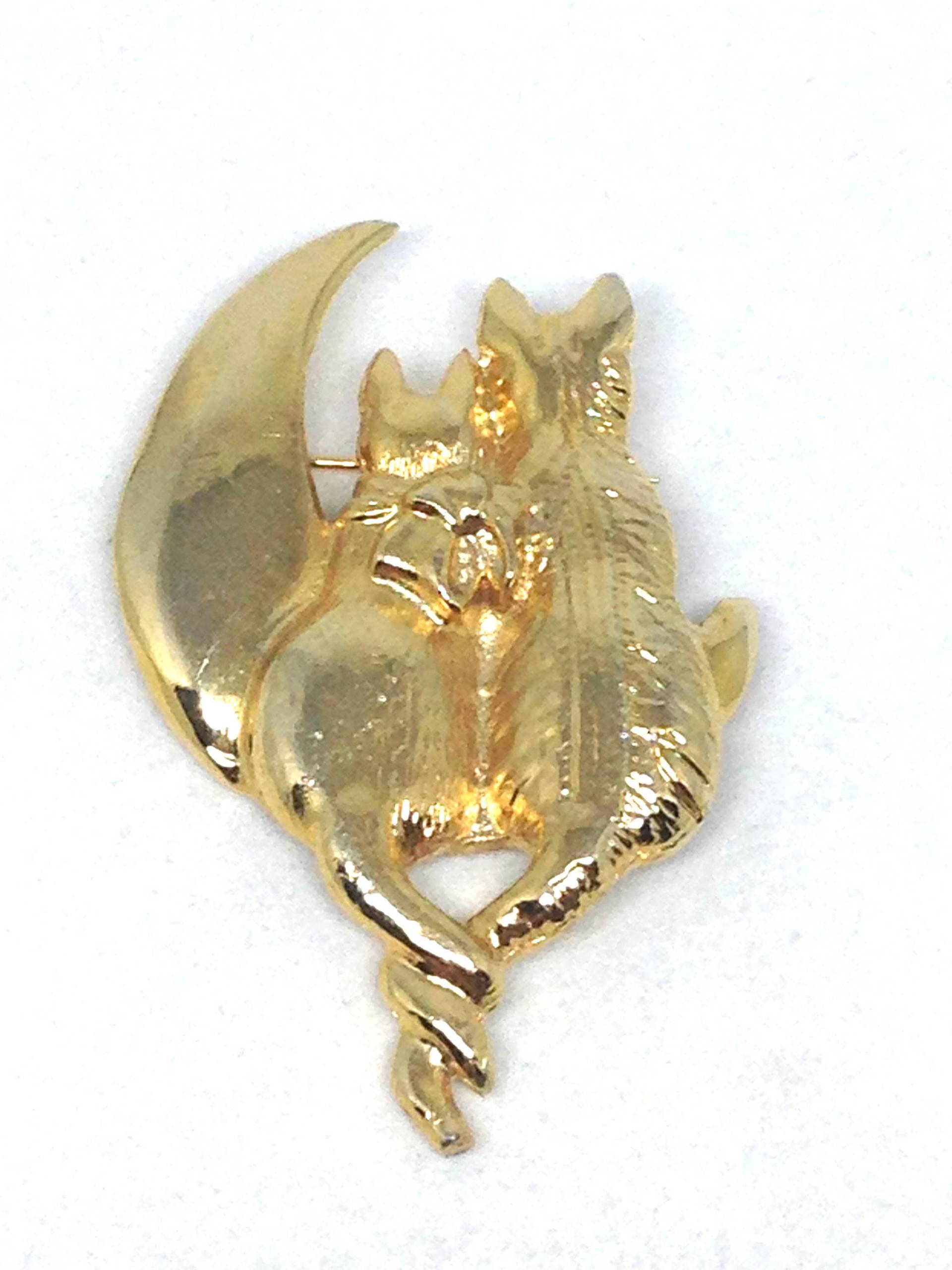 Vintage Katze Kätzchen Tier Paar Liebe Gold Ton Brosche von ParadiseVintageJewel