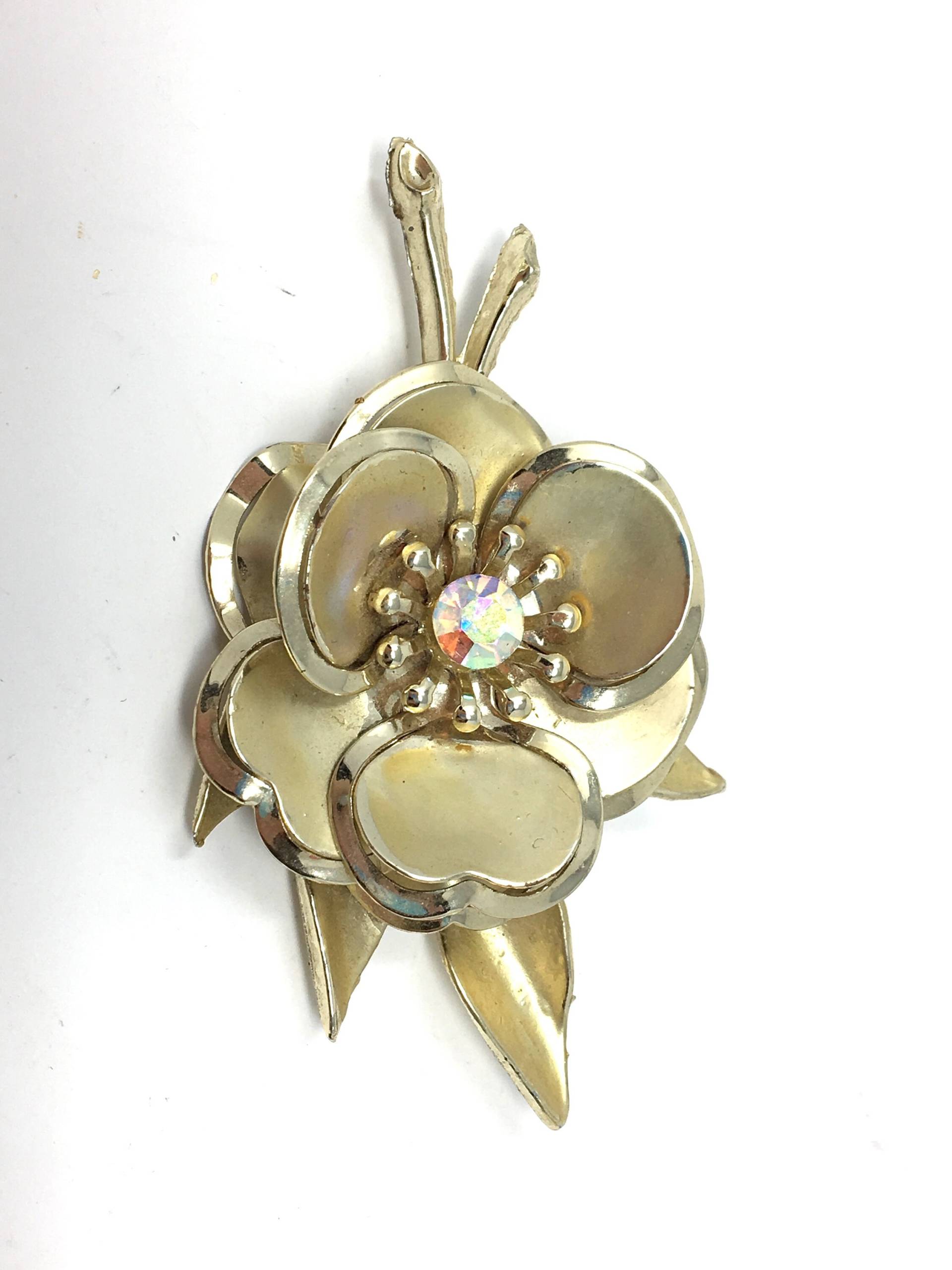 Vintage Nachlass Ab Strass Blume Gold Ton Brosche von ParadiseVintageJewel