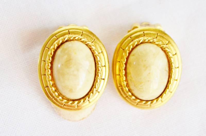 Vtg Oscar De La Renta Goldton Gelb Natürliche Edelstein Clip Ohrringe Seltene Landebahn von ParadiseVtgJewelry