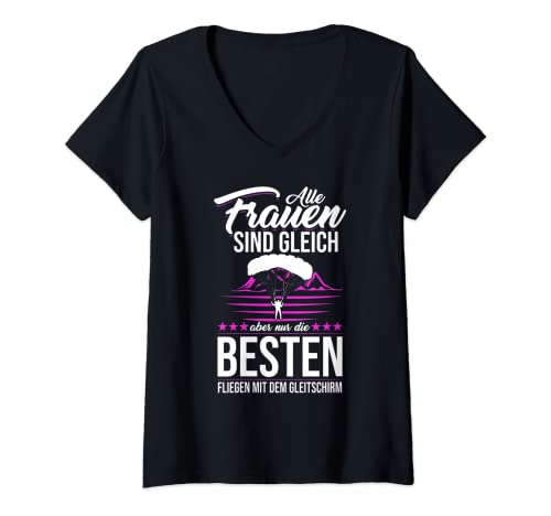 Damen Paragleiter Paragliding Berge Gleitschirm Flieger Frauen T-Shirt mit V-Ausschnitt Damen Paragleiter Paragliding Berge Gleitschirm Flieger Frauen T-Shirt mit V-Ausschnitt von Paraglider Paragleiten Fallschirm Sprüche T-Shirts