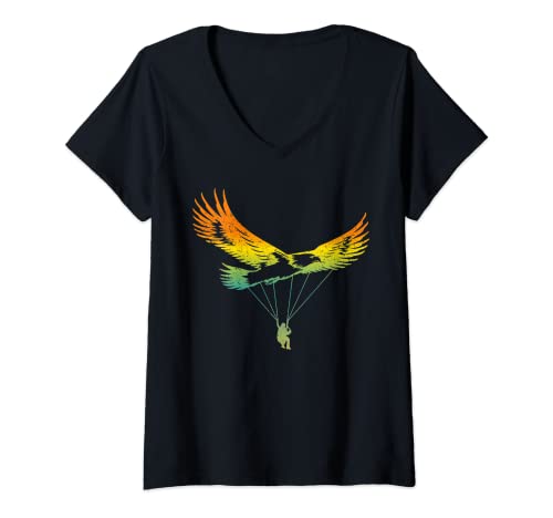 Damen Eagle Gleitschirm Retro-Design T-Shirt mit V-Ausschnitt von Paraglider gifts paragliding hobby