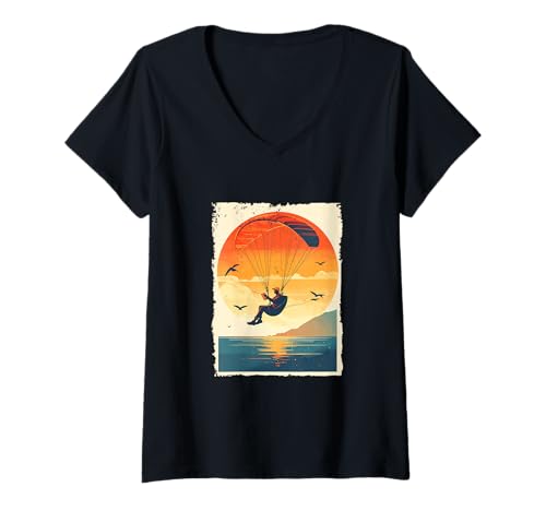 Damen Gleitschirm Gleitschirmfliegen gemächlich T-Shirt mit V-Ausschnitt Damen Gleitschirm Gleitschirmfliegen gemächlich T-Shirt mit V-Ausschnitt von Paragliding Designs