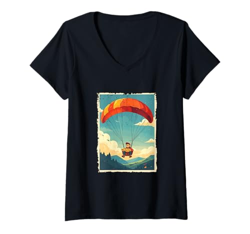 Damen Gleitschirm Gleitschirmfliegen gemächlich T-Shirt mit V-Ausschnitt Damen Gleitschirm Gleitschirmfliegen gemächlich T-Shirt mit V-Ausschnitt von Paragliding Designs