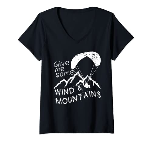 Damen Paragliding Windgebirge Paraglider T-Shirt mit V-Ausschnitt von Paragliding Sport Paragliding Sayings