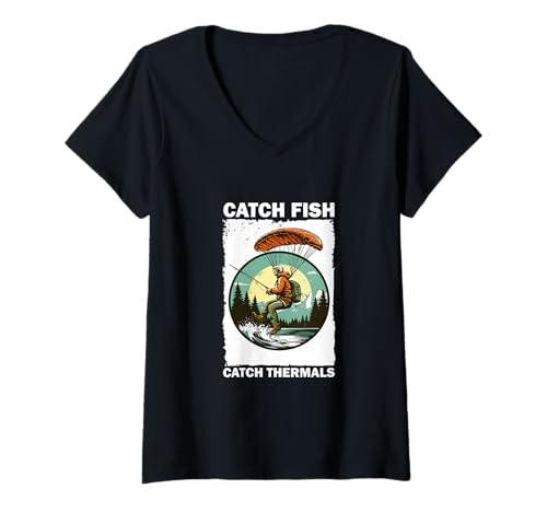 Damen Lustiges Gleitschirm-Fischen T-Shirt mit V-Ausschnitt Damen Lustiges Gleitschirm-Fischen T-Shirt mit V-Ausschnitt von Paragliding & Fishing