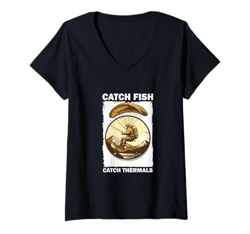 Damen Lustiges Gleitschirm-Fischen T-Shirt mit V-Ausschnitt Damen Lustiges Gleitschirm-Fischen T-Shirt mit V-Ausschnitt von Paragliding & Fishing