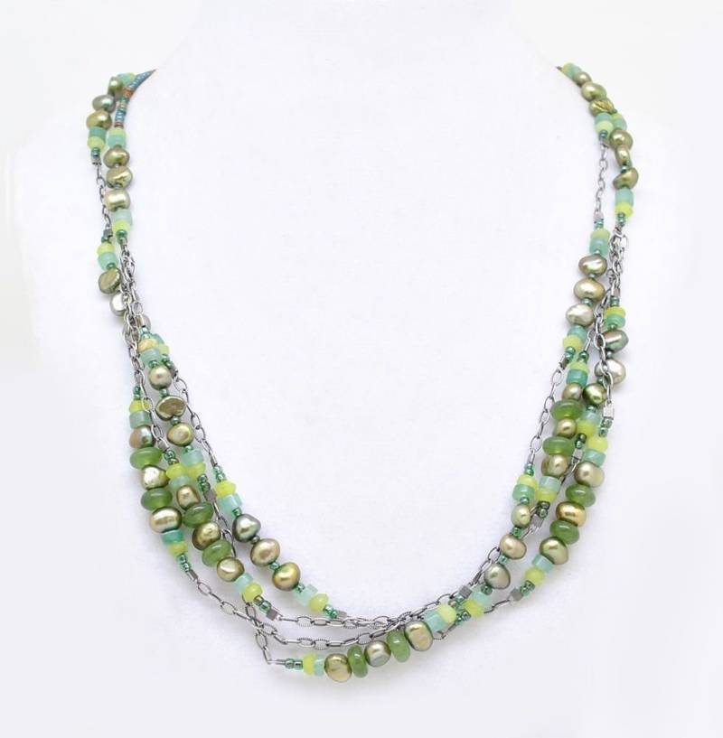 Silpada Grün Perle Aventurin Jade Halskette 925 Sterling Silber 17 - 19 Zoll Multi Strand von ParagonSilverCo