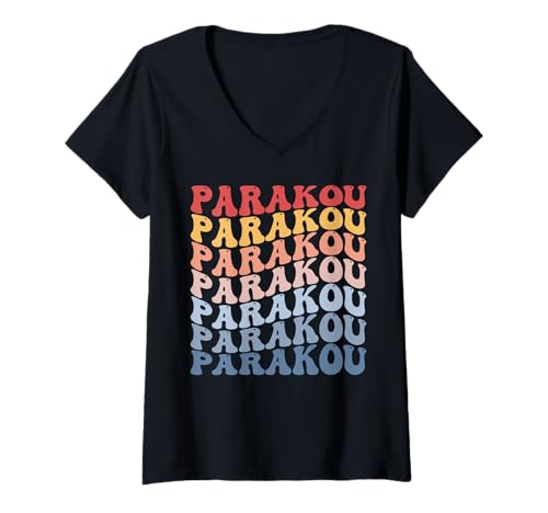 Damen Parakou City Groovy Retro T-Shirt mit V-Ausschnitt von Parakou City Clothing