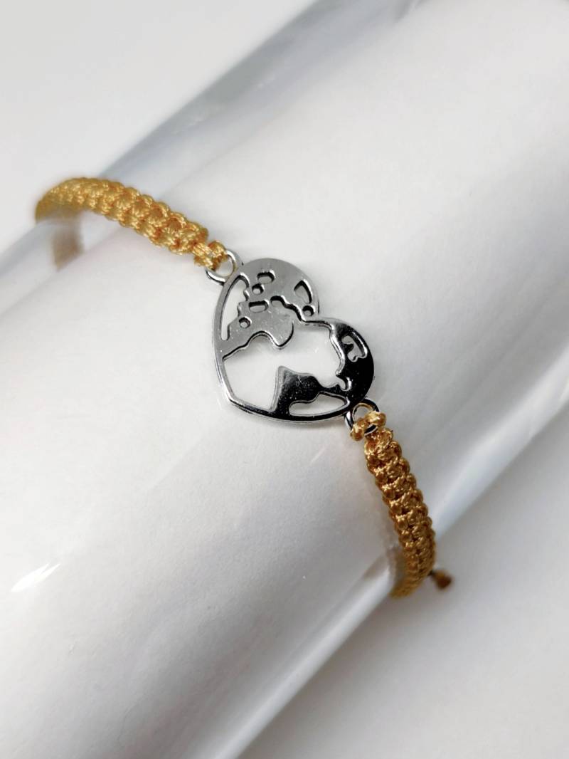 Armband Makramee | Globus Herz Geschenk Für Reisende Weltenbummler Schmuck Einmal Um Die Welt von ParamigoAccessoires