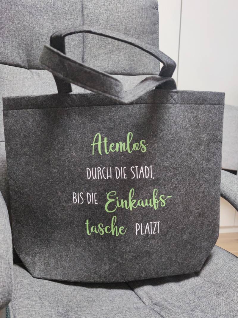 Große Filztasche | Shopping Tasche Mit Lustigem Spruch Filzshopper Anthrazit Einkaufstasche Zum Shoppen Damen Handtasche von ParamigoAccessoires