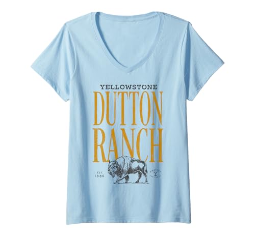 Damen Yellowstone Dutton Ranch Buffalo T-Shirt mit V-Ausschnitt Damen Yellowstone Dutton Ranch Buffalo T-Shirt mit V-Ausschnitt von Paramount