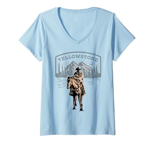 Damen Yellowstone Dutton Ranch Cowboy-Aussicht T-Shirt mit V-Ausschnitt Damen Yellowstone Dutton Ranch Cowboy-Aussicht T-Shirt mit V-Ausschnitt von Paramount