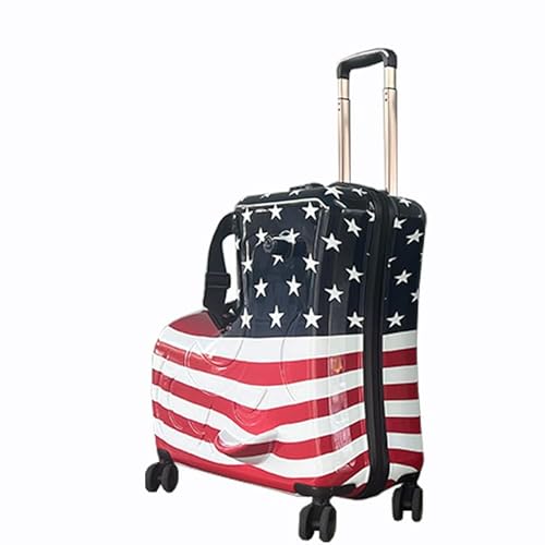 Paranino 61 cm Kinder-Reitwagen Gepäck, amerikanische Flagge, wasserdicht, Unisex, Jungen, Mädchen, Kinder, Kleinkind, Reisekoffer mit Schloss, fahrbares Gepäck, ABS + PC, US-Flagge, 61 cm von Paranino