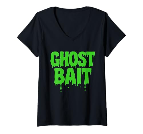 Damen Ghost Bait Grüner paranormaler Geisterjäger T-Shirt mit V-Ausschnitt von Paranormal Spirit Halloween