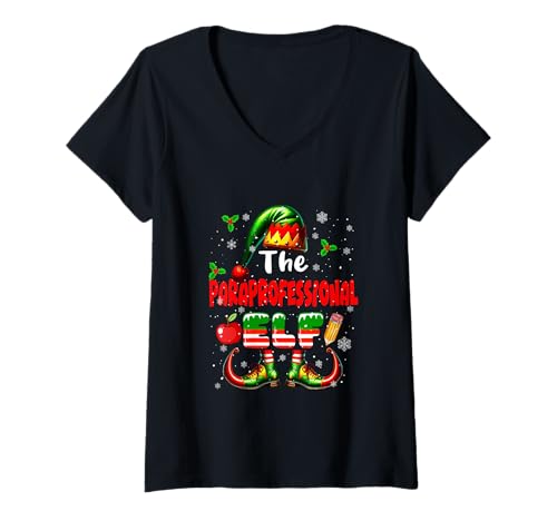 Damen Das Paraprofessional Elf Christmas Job Team Matching Partys T-Shirt mit V-Ausschnitt Damen Das Paraprofessional Elf Christmas Job Team Matching Partys T-Shirt mit V-Ausschnitt von Paraprofessional Christmas Costume