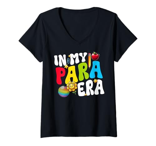 Damen In meiner para-Ära: Letzter Schultag, Lehrer, Schüler, Groovy T-Shirt mit V-Ausschnitt Damen In meiner para-Ära: Letzter Schultag, Lehrer, Schüler, Groovy T-Shirt mit V-Ausschnitt von Paraprofessional Education Gifts Paraeducator