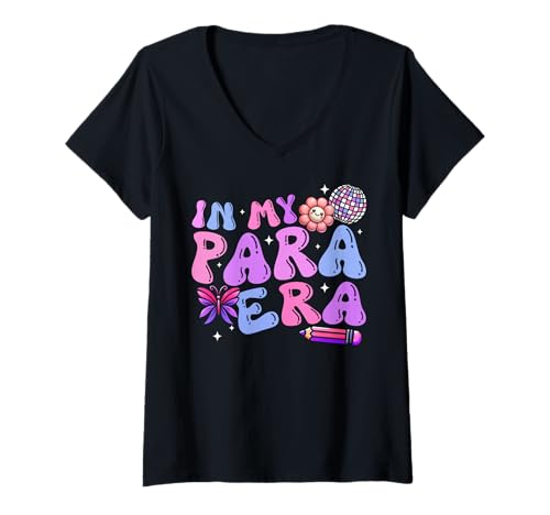 Damen In meiner para-Ära: Letzter Schultag, Lehrer, Schüler, Groovy T-Shirt mit V-Ausschnitt Damen In meiner para-Ära: Letzter Schultag, Lehrer, Schüler, Groovy T-Shirt mit V-Ausschnitt von Paraprofessional Education Gifts Paraeducator