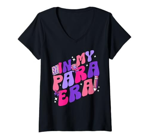 Damen In meiner para-Ära: Letzter Schultag, Lehrer, Schüler, Groovy T-Shirt mit V-Ausschnitt Damen In meiner para-Ära: Letzter Schultag, Lehrer, Schüler, Groovy T-Shirt mit V-Ausschnitt von Paraprofessional Education Gifts Paraeducator