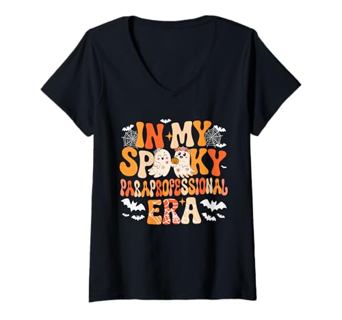 Damen In My Spooky Funny Paraprofessional Era Halloween Boo Ghost T-Shirt mit V-Ausschnitt Damen In My Spooky Funny Paraprofessional Era Halloween Boo Ghost T-Shirt mit V-Ausschnitt von Paraprofessional Halloween Costume
