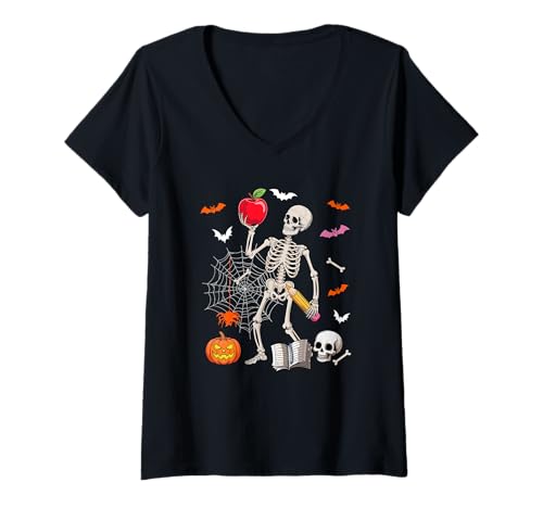 Damen Paraprofessional Job Horror Skelett Halloween Kostüm Team T-Shirt mit V-Ausschnitt Damen Paraprofessional Job Horror Skelett Halloween Kostüm Team T-Shirt mit V-Ausschnitt von Paraprofessional Halloween Costume