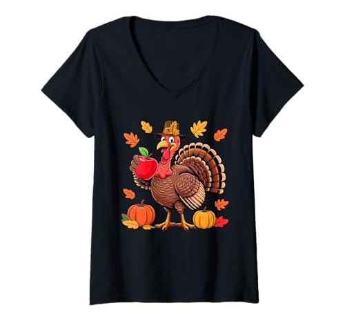 Damen Paraprofessional Job Thanksgiving Truthahn Herbst Blätter Kürbis T-Shirt mit V-Ausschnitt Damen Paraprofessional Job Thanksgiving Truthahn Herbst Blätter Kürbis T-Shirt mit V-Ausschnitt von Paraprofessional Thanksgiving Costume