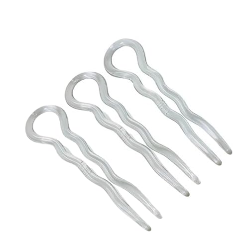 Parcelona French Sleek Clear Large 3 1/5.1 cm Celluloid Made in France Set of 3 Wavy Crink U Shaped Chignon Hair Pins Updo Bun Pin Sticks for Women and Girls von Parcelona