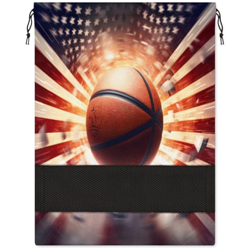 American Flag Basketball Ball Sport Shoe Bag for Travel Foldable Sport Shoe Storage Packing Organizer Golf Gym Dance Pointe Shoe Bags With Zipper Unisex Shoe Pouch For Men & Women, Basketballball mit von Pardick