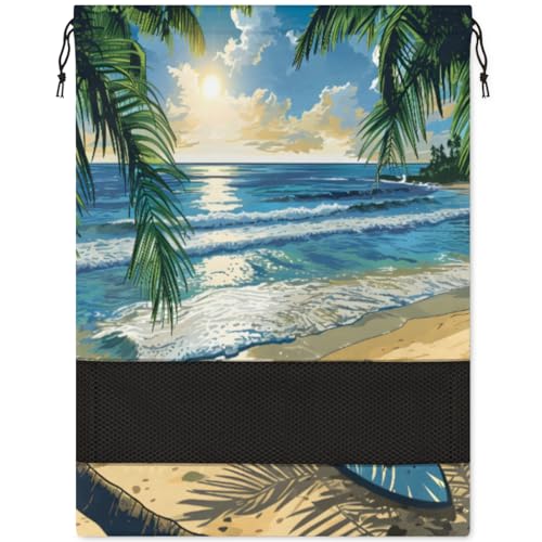 Beach Ocean Hawaii Schuhtasche für Reisen, faltbar, Sport-Schuhaufbewahrung, Verpackung, Organizer, Golf, Fitnessstudio, Tanz, Spitzenschuhtaschen mit Reißverschluss, Unisex-Schuhbeutel für Damen und von Pardick