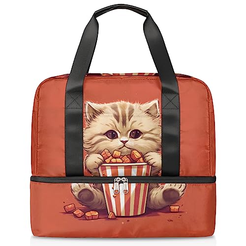 Bright Childish Cat (07) Sporttasche für Damen, Reisetasche, Tragetasche mit Schuhfach, Wochenendtasche, Tragetasche für Teenager, Mädchen, Jungen, Männer, Mehrfarbig von Pardick