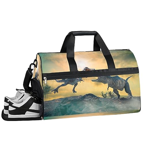 Cool Dinosaur Fight (02) Sport Turnbeutel mit Nassfach & Schuhfach Reise Duffel Bag für Männer Frauen Basketball Weekender Tasche für Flugzeug Schwimmen Yoga, Mehrfarbig von Pardick