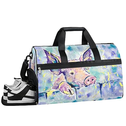 Cute Piggy (03) Sport Turnbeutel mit Nassfach & Schuhfach Reise Duffel Bag für Männer Frauen Basketball Weekender Tasche für Flugzeug Schwimmen Yoga, Mehrfarbig von Pardick