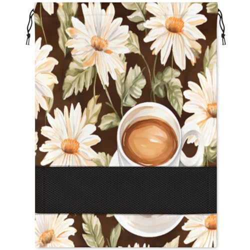 Daisy Flower Coffee Shoe Bag for Travel Foldable Sport Shoe Storage Packing Organizer Golf Gym Dance Pointe Shoe Bags With Zipper Unisex Shoe Pouch For Men & Women, Gänseblümchen-Kaffee, von Pardick