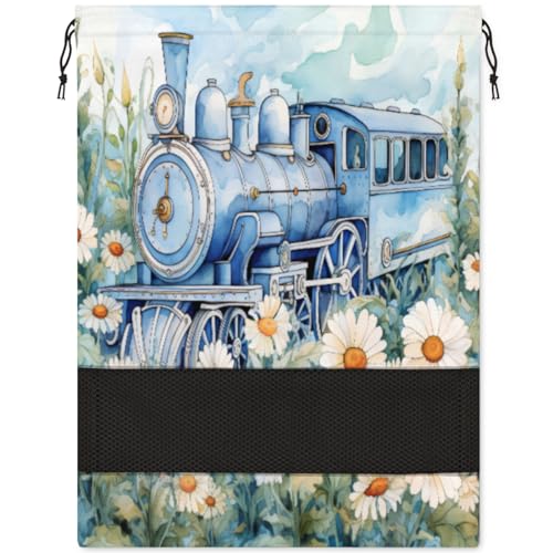 Daisy Train Aquarell-Schuhtasche für Reisen, faltbar, Sport-Schuhaufbewahrung, Verpackung, Organizer, Golf, Fitnessstudio, Tanz, Spitzenschuhtaschen mit Reißverschluss, Unisex-Schuhbeutel für Männer von Pardick